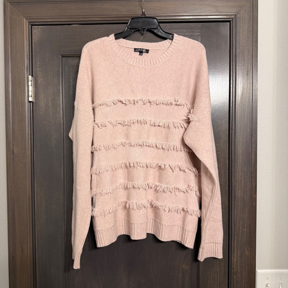 Charlie B Pink Fringe Crewneck Sweater XXL C2583-736A Long Sleeve Knit Top